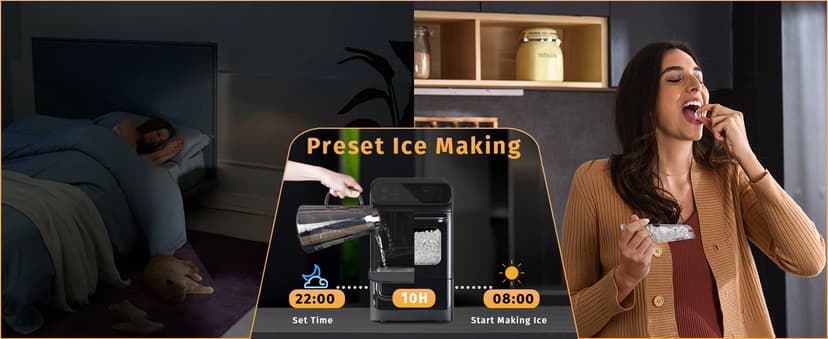 INOVIVA Nugget Ice Maker, 40 lbs/24H Soft & Chewable Nugget Ice Machine with 1.2-Gallon Tank, Automatic Water Refill, Preset Timer & Self-Cleaning, Countertop Pellet Ice Maker for Home & Kitchen