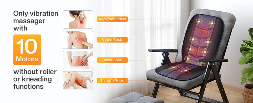 CILI Massage Chair Pad,Back Massager with Heat,Massage Seat Cushion with 10 Vibration Motors,30-60-90 Minutes Heating Options,Chair Massager for Office Chair, Home Office Use