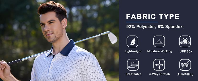 Golf Shirts for Men Dry Fit Short Sleeve Print Performance Moisture Wicking Polo Shirt