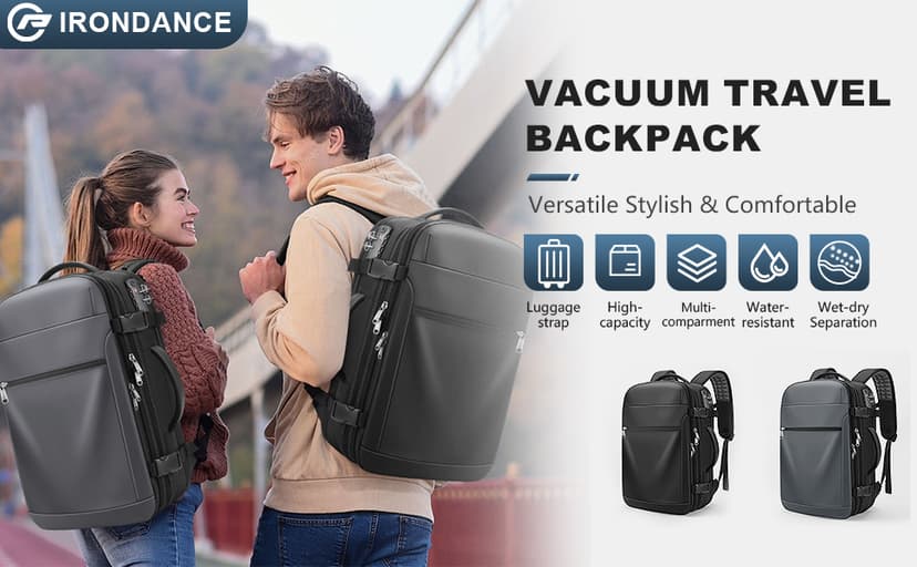Vacuum Backpack Travel 60L Expandable Vacuum Seal Compression Travel Backpack with Pump, TSA, Waterproof Oxford,17" Laptop Compartment,Carry On Backpack for Men & Women,Business,Flight Travel (Black)