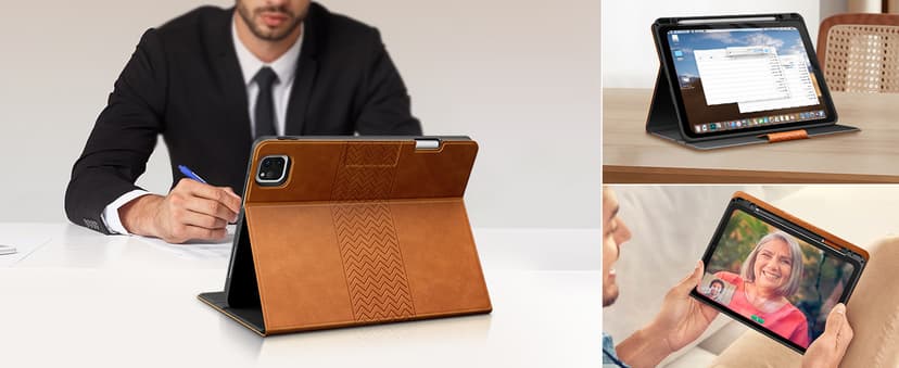 auaua Case for iPad Pro 12.9 6th/5th/4th/3rd Generation 2022/2021/2020/2018, Slim Durable Leather Stand Cover with Pencil Holder, Auto Sleep/Wake (Brown)