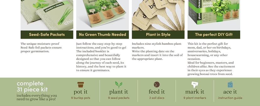 Planters' Choice 9 Herb Indoor Window Garden Kit - House Plants Seeds - Best Unique Gift Ideas for Women, Mom, Friend, Her, Birthday, Housewarming, Mother - New Home Kitchen Gifts - Live Plant Starter