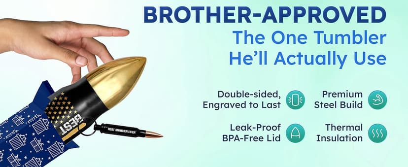Gifts for Brother, Birthday Gifts from Sister, Present Ideas for Adult Older Bros - Best Brother Ever Bullet Tumbler 17Oz with Lid and Keychain, Insulated Travel Thermos Coffee Cup for Men