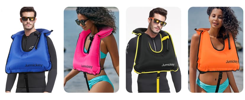 Inflatable Snorkel Vest Adults, Portable Snorkel Jacket, Buoyancy Vest for Snorkeling, Swimming, Kayaking, Boating, Safety Load Up to 220 Ibs