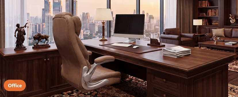 GYI Big and Tall Office Chair 400lb Wide Seat, Ergonomic High Back Leather Executive Desk Chair with Flip-up Arms, Brown