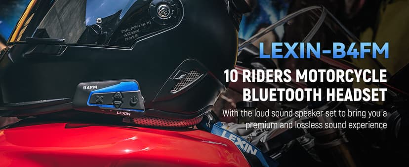 LEXIN B4FM Motorcycle Bluetooth Headset, 10 Riders Helmet Bluetooth Intercom, Universal IP67 Communication Systems with Music Sharing, Noise Cancellation, FM Radio, Fit for Snowmobile, 1 Pack