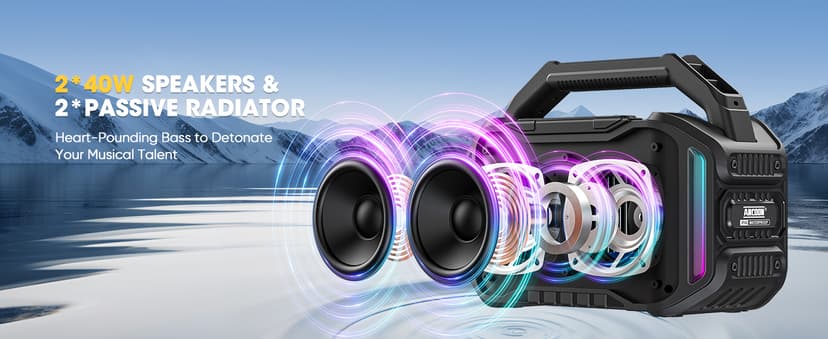Speakers Bluetooth Wireless: 80W(Peak) Loud Speaker with Bass, 20H Playtime, IPX6 Waterproof, Large Jobsite Speakers for Work, Outdoor, Workshop, Garage, Portable Speaker with TWS (Black)