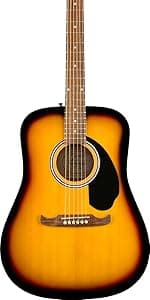 Fender Acoustic Guitar, with 2-Year Warranty, CD-60 Dreadnought V3 Classic Design with Rounded Walnut Fingerboard and Alloy Steel Strings, Glossed Black Finish, Spruce Top, Includes Hard-Shell Case