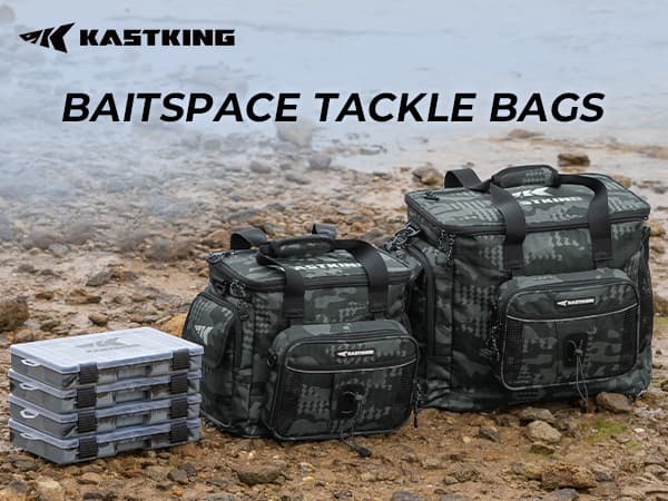 KastKing BaitSpace Fishing Tackle Bag With 4 Tackle Boxes & Removable Bait Binder, Water-Resistant Tackle Storage, Durable Fishing Gear, Adjustable Shoulder Strap