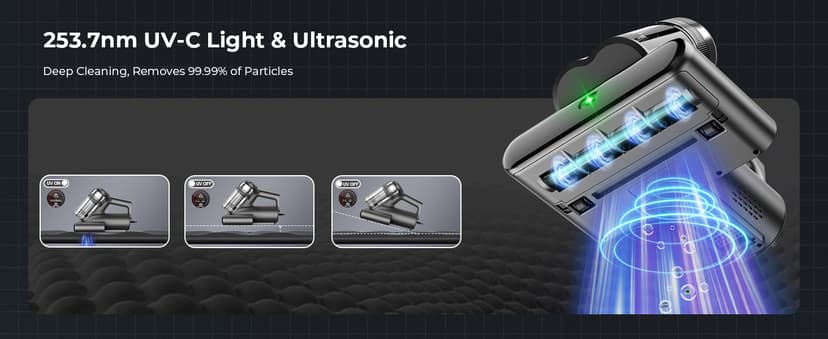 Powerful Mattress Bed Vacuum Cleaner, 2-Speed (14kPa/18kPa) Mattress Vacuum with Green Light Dust Detection, 253.7nm UV-C Light, LED Display, HEPA Filter, 149℉ Heat, Aroma for Bed Couch Carpet