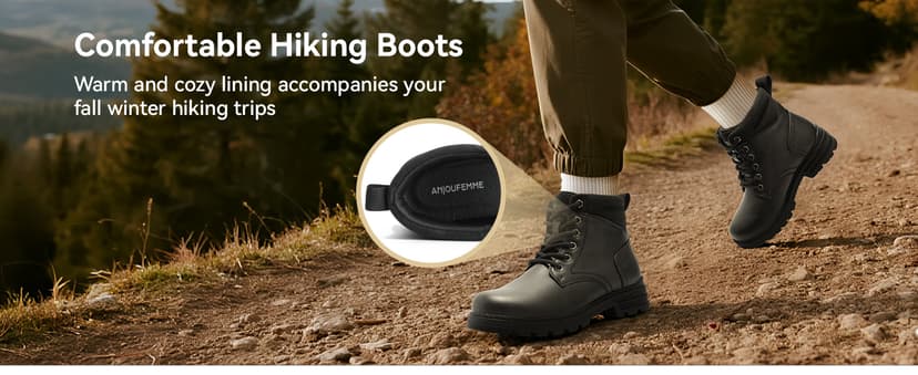 ANJOUFEMME Combat Hiking Boots for Women- Lace up Ankle Work Boots Lightweight Casual Winter Shoes for Backpacking Trekking Walking