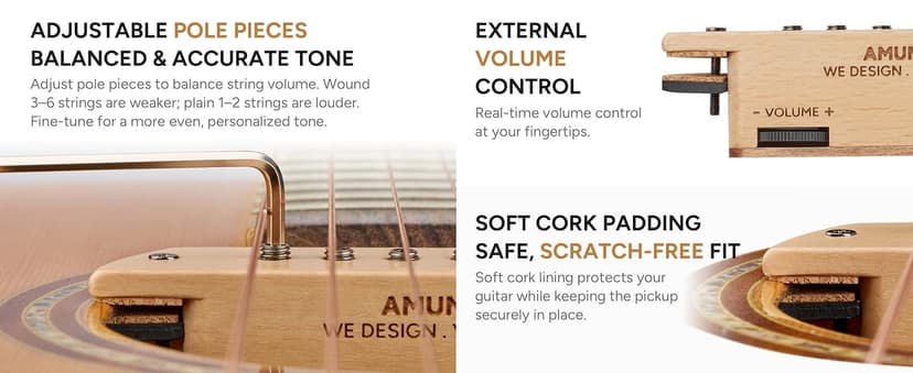 AMUMU SP60BCM Magnetic Passive Soundhole Humbucker Pickup for Acoustic Guitars