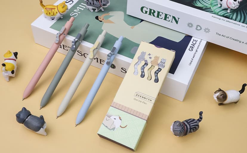 UIXJODO Cat Pens, 4 Pcs 0.5mm Cute Kawaii Black Ink Pens Fine Point Smooth Writing Pen, High-End Series Cat's Tail Retractable Pen for Journaling Note Taking (4 Pcs Cat) B0BRFT21L7