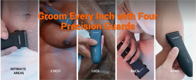 MANSPOT Manscape Groin & Body Hair Trimmer for Men, Electric Ball Pubic Trimmer Shaver,Manscape Kit with 4 Guard,Replaceable Ceramic Blade Heads,Waterproof Wet/Dry Shaver,90 Minutes Shaving