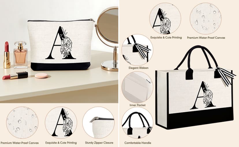 Birthday Gifts for Women, Monogrammed Initial Gift for Teacher Wife Mom, Tote Bag B0FCXSQBTR