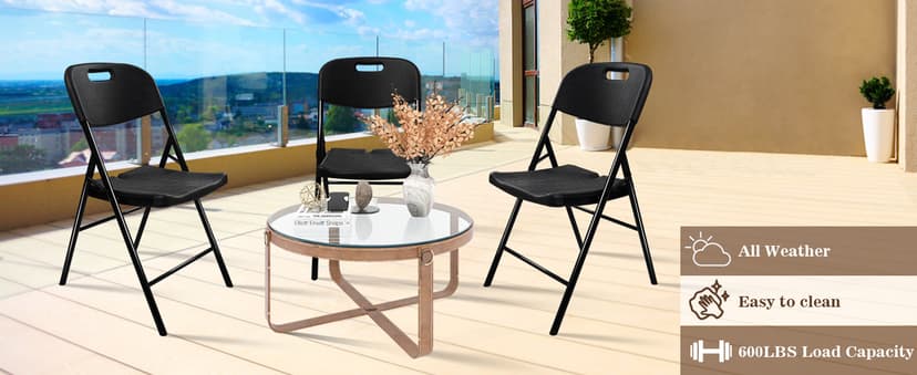 6 Pack Folding Chair, 600 lb Weight Capacity,Indoor/Outdoor Heavy Duty Foldable Chairs for Restaurants, Kitchens, Picnics, Races, Parties & Weddings. (6, Black)