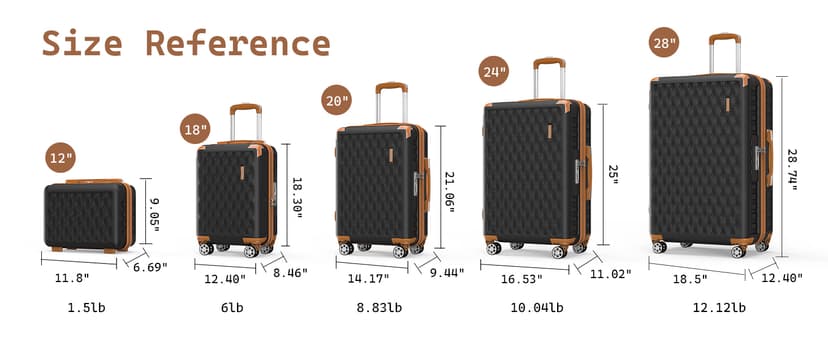 Melalenia Luggage Sets 7 Piece Suitcase Set, Hard Shell Carry on Luggage Travel Suitcases with Spinner Wheels and TSA Lock, Lightweight Luggage Set for Women, Black Brown