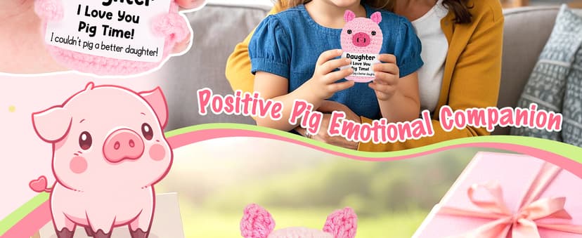 Funny Positive Pig Gifts for Daughter Birthday Christmas, Handmade Crochet Emotional Inspirational Pink Pig for Daughter Teens Adult, Daughter Gifts for Birthday Graduation Christmas Cute Decor