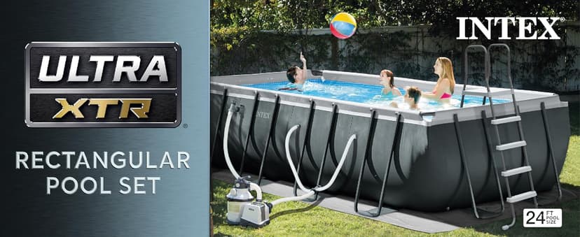Intex 26363EH Ultra XTR Deluxe Rectangular Above Ground Swimming Pool Set: 24ft x 12ft x 52in – Includes 2100 GPH Sand Filter Pump – Easy Assembly