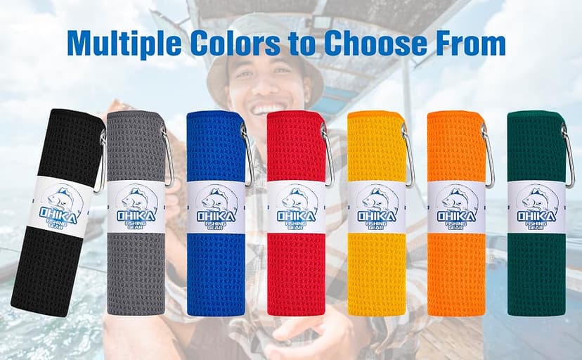 Reinforced eyelet withstands up to 15kg of pulling force, waffle towel for effective cleaning of fishing gears or dirty hands Microfiber Fishing Towel with Reinforced Eyelet, 16" x 16", 3 Pack B0CKWHFBMC