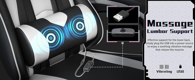 Yaheetech Gaming Chair, Video Game Chair with Massage Lumbar Support and Footrest Height Adjustable Ergonomic Computer Gaming Chair with Swivel Seat and Headrest, Black/White