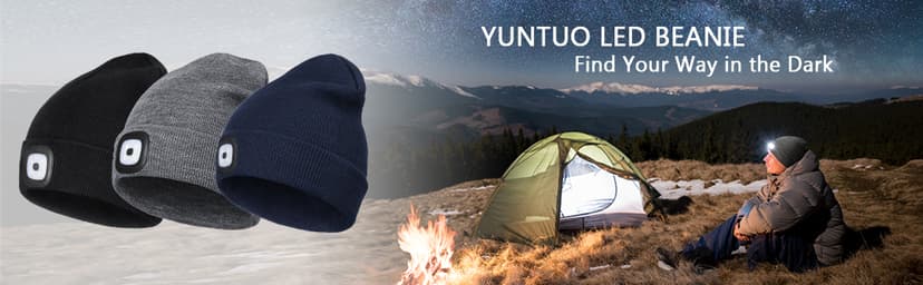 YunTuo LED Beanie with The Light, Unisex USB Rechargeable Headlamp Winter Knitted Cap Gifts for Men Dad Husband Him