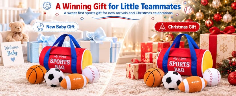KMUYSL Baby Toys 0-12 Months, My First Sports Bag Plush Toy - 4 Sensory Balls Soft Toys with Crinkle, Rattles for 0-3-6-9-12 Month Newborn Infant, 1st Birthday for Babies Boys Girls Age 1