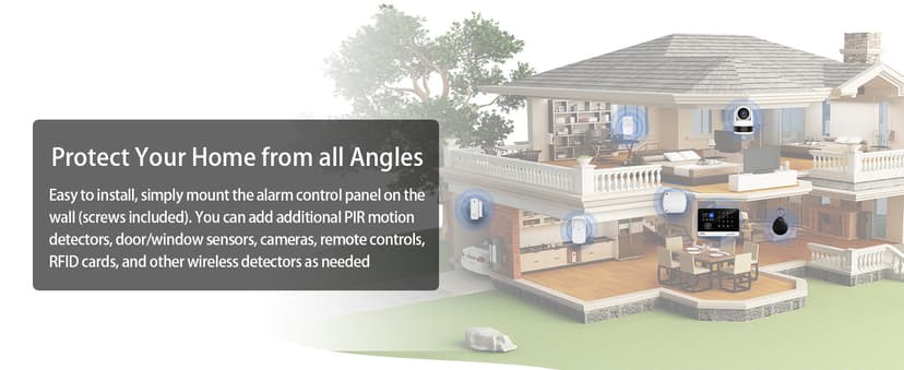 Home Alarm System with Camera, 23 Pieces Wireless WiFi/GSM SMS Home Security System with Motion Detector, 120dB Alarm Siren, Remote Control, Doorbell Button and SOS Button for Villa,Warehouse