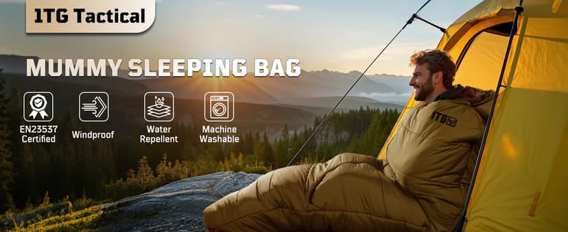 Mummy Sleeping Bag for Adults, 25℉-36℉ Cold Weather Backpacking Sleeping Bag, Lightweight 3-4 Season Winter Camp Bag with Adjustable Hood & Compression Sack, Machine Washable