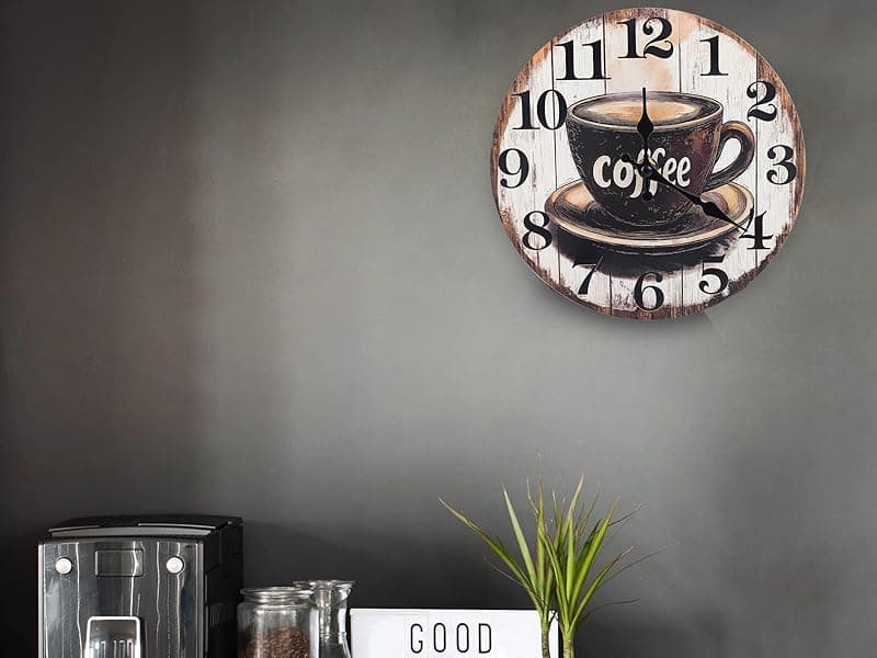 Horizent Kitchen Wall Clock,Vintage Glass Coffee Sign Decor Wall Clocks Battery Operated-8 Inch