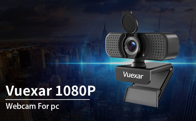 Vuexar Full HD 1080P Webcam with Microphone, Noise-Canceling, Privacy Cover, Wide-Angle Lens, Auto Light Correction, Plug & Play USB Web Camera for Laptop, Desktop, PC, Mac, Zoom, Skype – Pro Series