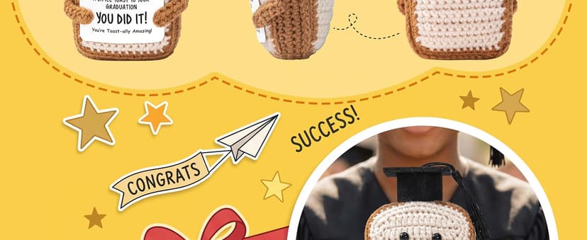 Crisky Handmade Funny Graduation Gifts, Positive Crochet Toast with Little Graduation Card and Grad Caps - You are Totally Amazing - Grad Gifts for College University Masters Degree B0GBVS3MZF