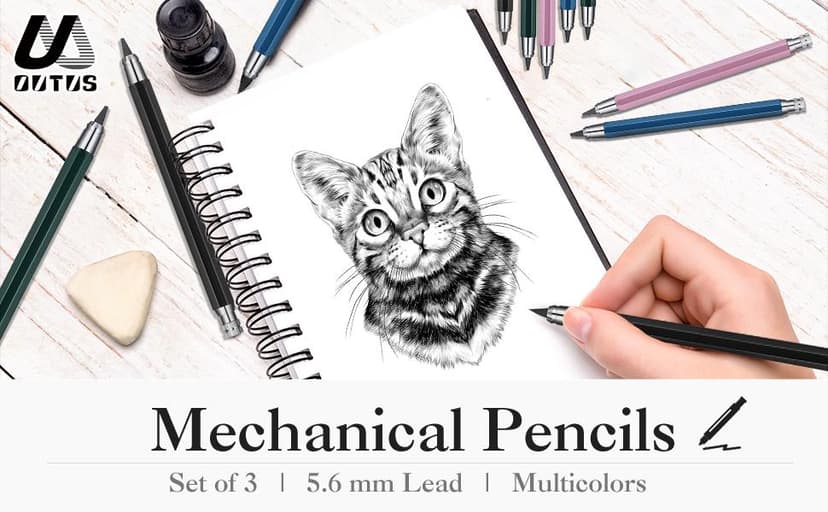 Outus 3 Pcs 5.6 mm Lead Holder Mechanical Pencils Sketch up Automatic Clutch Graphite Pencil with Built-in Sharpener Lead Pencil For Construction, Draft Drawing, Crafting, Art Sketching(Black)