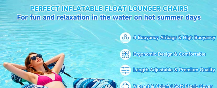 3 Pack Pool Floats Adult, Adjustable Heavy Duty Inflatable Pool Floats Chair, Portable Pool Float Lounger for Adults & Kids, Pool Floaties Noodles for Summer Pool Beach Lake Party Relaxing Fun