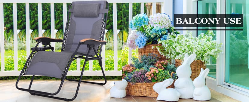 PHI VILLA XXL Oversized Padded Zero Gravity Chair, Foldable Patio Recliner, 30" Wide Seat Anti Gravity Lounger with Cup Holder, Support 400 LBS (Black)