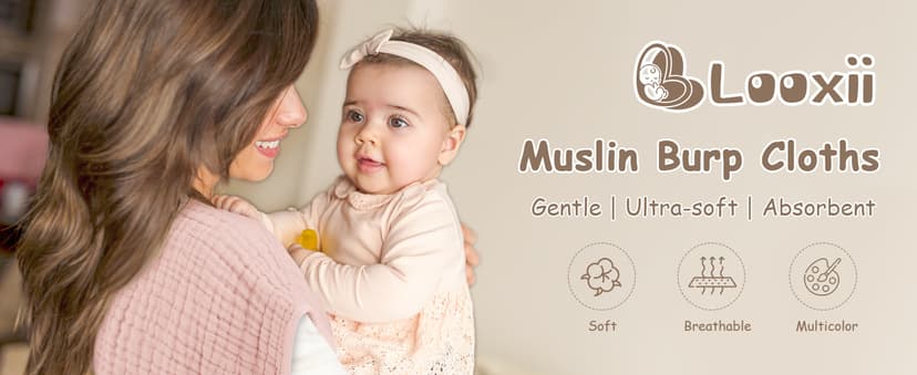 Looxii Muslin Burp Cloths Baby Girl 6 Pack - 20" x 10" - Ultra Soft & Absorbent, 6-Layer 100% Cotton for Spit Up & Drool- Gentle Baby Burping Cloth, Newborn Essentials Shower Gift Girl, Gradient Pink