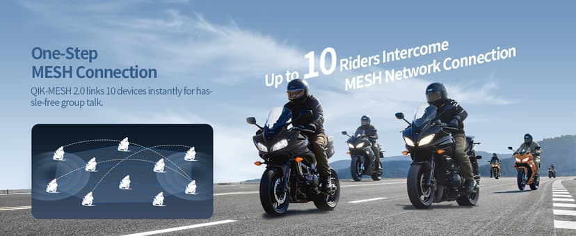 JESIMAIK Motorcycle Helmet Bluetooth Headset, 10-Rider Mesh Helmet Communication System, Anti-Theft Magnet Mount, 23H Battery Life, Glove-Friendly Anti-mistouch Intercom, Music Sharing, Black,(1 Pack)