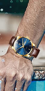 OLEVS Mens Watches Minimalist Ultra Thin Fashion Casual Analog Quartz Date Watch Waterproof Slim Simple Big Face Dress Wrist Watch Leather Band for Men