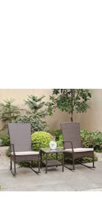 WAROOM Outdoor Chaise Lounge Chairs for Outside Patio Furniture Set of 2 Wicker Recliner Black Rattan Sunbathing Lounger Adjustable Backrest Pool Reclining Chair, Khaki Cushion