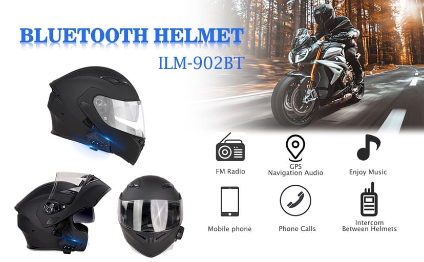 Bluetooth Motorcycle Helmet,Modular Motorcycle Helmet with Bluetooth,DOT Approved Dual Visor Full Face Flip up Bluetooth Integrated Motorcycle Helmets for Adults Men Women