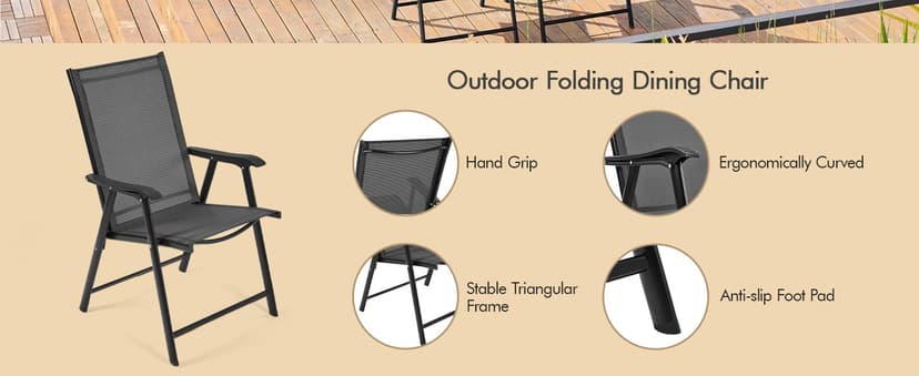Yaheetech Patio Dining Chairs Set of 4 with Armrests, Outdoor Folding Chairs with Metal Frame and Backrest for Lawn, Garden, Yard and Poolside, Black