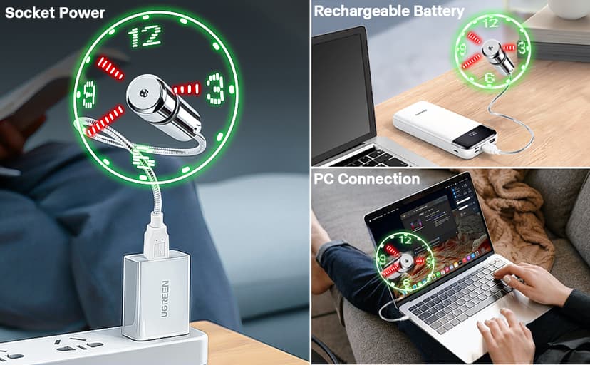 ONXE LED USB Clock Fan with Real Time Display Function,Stocking Stuffers for Men Christmas Gadgets,Father's Day Gifts,1 Year Warranty