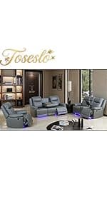Toseslo Power Reclining Sectional Sofa Set with LED Light,Leather Sectional Couches, Living Room Furniture Sets, Modern Power Recliner Sofa Sets with Cup Holder for Living Room(Brown)
