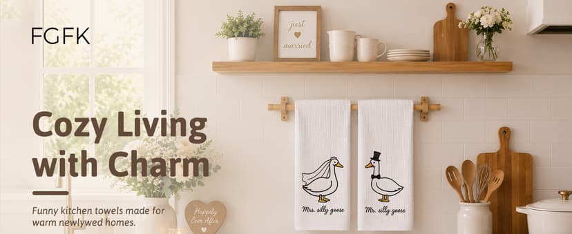 Funny Mr and Mrs Silly Goose Kitchen Towels, Wedding Gifts for Couples Newlyweds Dish Tea Towels for Kitchen Decor, Just Married Gifts Decorative Hand Towels for Bathroom, 16x24 Inch Set of 2 B0F53MV9ZY