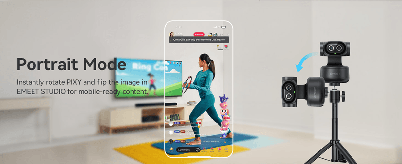 EMEET PIXY Dual-Camera AI-Powered PTZ Camera 4K, AI Tracking, PDAF&AI Autofocus 0.2s, 1/2.55'' Sony Sensor, 3 Mics, Presets, Gesture Control, 4K Webcam for Streaming and OBS/Twitch/Switch 2 Compatible