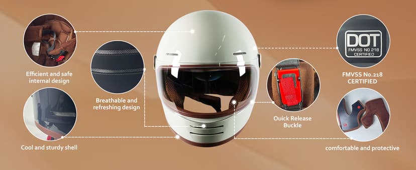 Retro Motorcycle Helmet for Adults?Vintage Full Face Helmet with Ventilation System, Waterproof Design for Motorcycle Riding