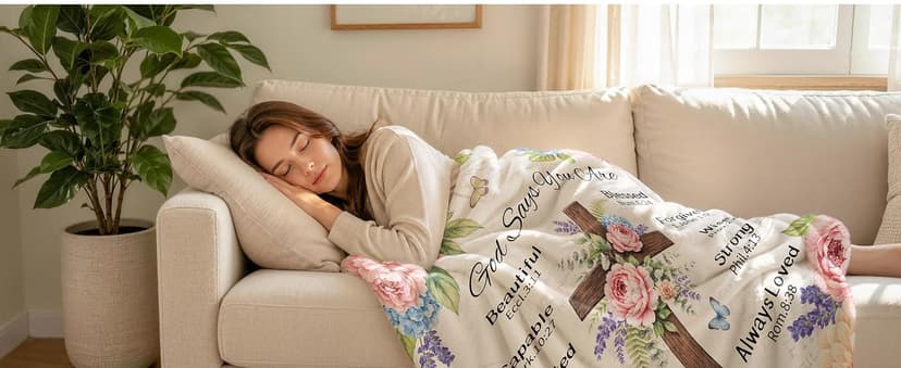 Inspirational Throw Blanket with Cross Flowers, Bible Verse for Mom, Daughter,Friends, Sister, Soft Flannel Blanket 50"x60" Birthday Blanket for Women, Christian Gifts for Friends, Mom B0HGLK3H1C