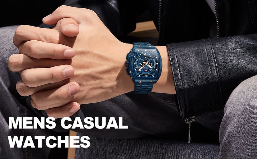 OLEVS Watches for Men Analog Quartz Luxury Diamond Waterproof Chronograph Stainless Steel Big Face Square Date Moon Phase Roman Numeral Dress Watch for Men