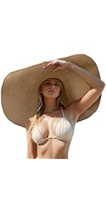 Askljeby Floppy Big Beach Straw Hats for Women Foldable Summer Wide Brim Packable Sun Hat Womens Travel Straw Fedora Hat