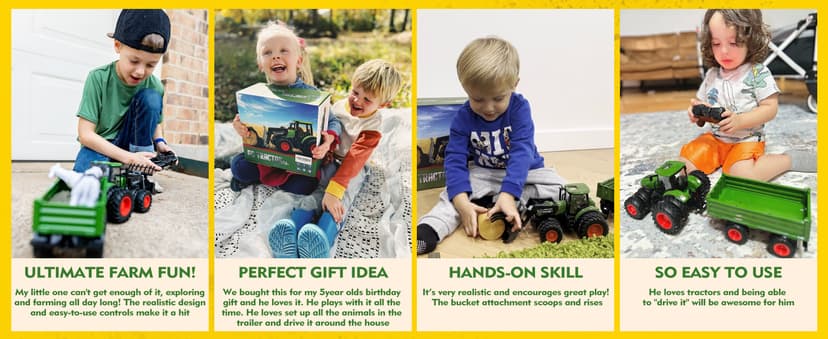 Remote Control Tractor Toy, Kids RC Tractor Set & Truck and Trailer Front Loader - Metal Car Head/8 Wheel/Light, Toddlers Farm Vehicle Toys for 3 4 5 6 7 8 9 Year Old Boys Girls Birthday Gift